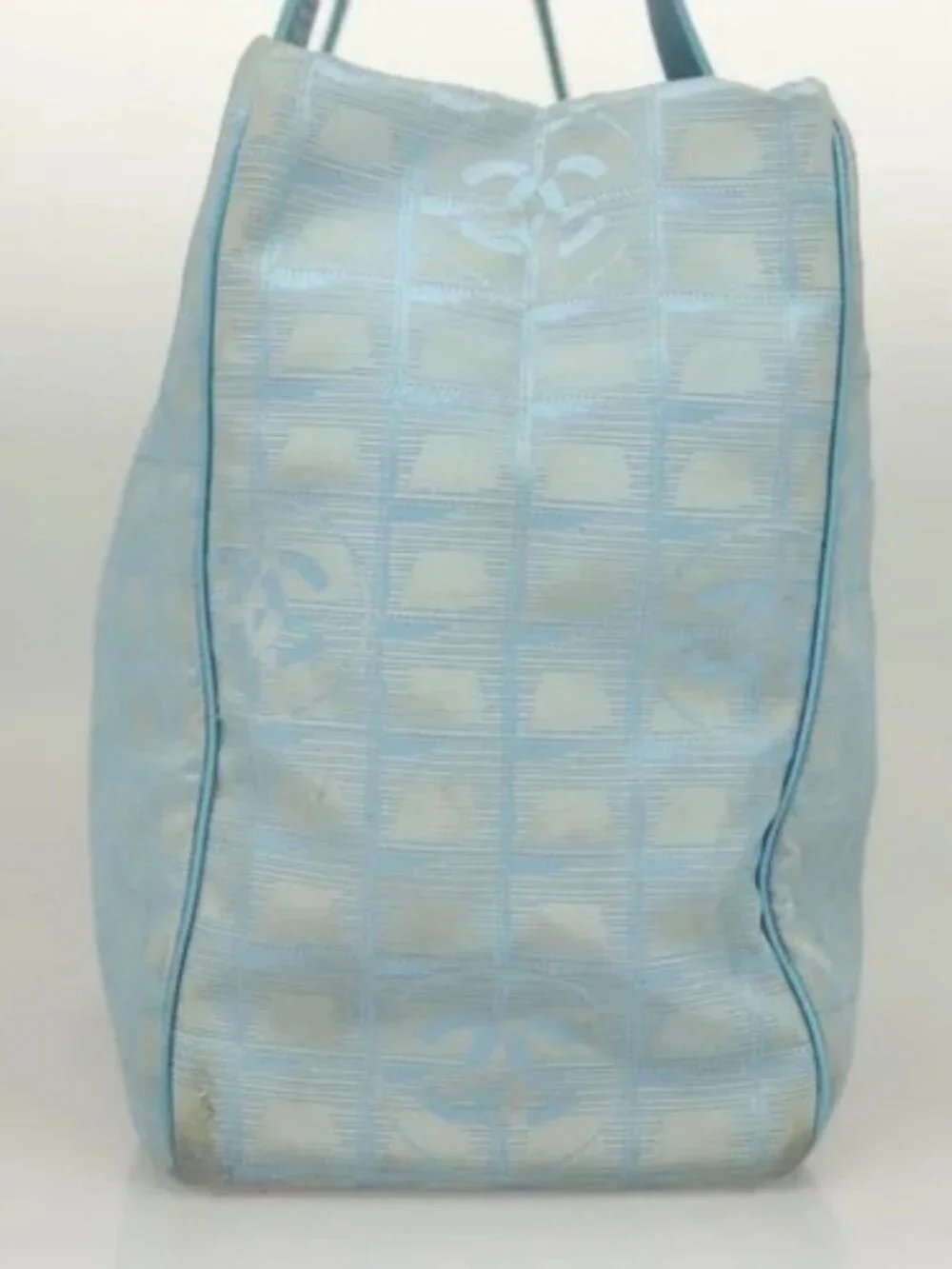 CHANEL New Travel line Tote Bag Light Blue Silver CC Auth 133486